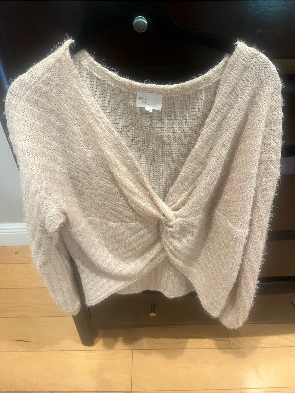 Twist-Front V-Neck Sweater in Cream